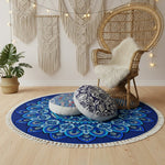 SOGA Home & Living Bundle – Polyester-Cotton Pillows & Blue Mandala Round Carpet Decor
