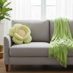 SOGA Home & Living Bundle – Green Double Flower Cushion & Acrylic Knitted Throw Blanket