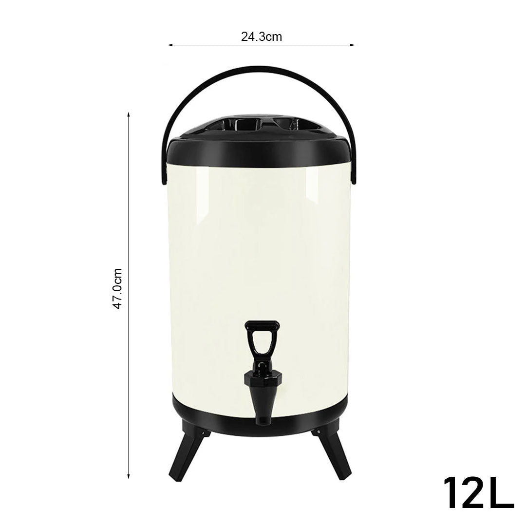 SOGA 2X 12L Stainless Steel Insulated Milk Tea Barrel Hot and Cold Beverage Dispenser Container with Faucet White