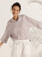 100% Linen Dropped Collar Long-Sleeve Top TRISTAN