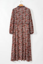 Floral Frilled V-Neck Split Front Tiered Midi Dress