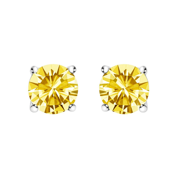 14K Gold Lab Grown Yellow Diamond Solitaire Stud Earrings
