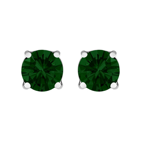 14K Gold Lab Grown Green Diamond Classic Solitaire Stud Earrings
