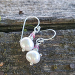 10mm Freshwater Baroque Pearl Sterling Silver Crystal Dangle Earrings