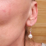 10mm Freshwater Baroque Pearl Sterling Silver Crystal Dangle Earrings
