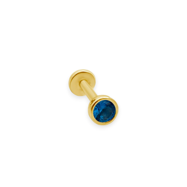 14K Solid Gold Bezel Setting Blue Sapphire Piercing Flat Back Stud-0