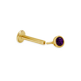 14K Solid Gold Bezel Setting Blue Sapphire Piercing Flat Back Stud-1