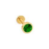 14K Solid Gold Bezel Setting Green Emerald Piercing Flat Back Stud-0