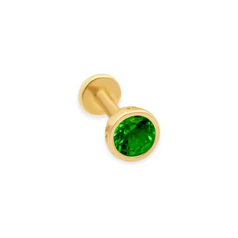 14K Solid Gold Bezel Setting Green Emerald Piercing Flat Back Stud-0