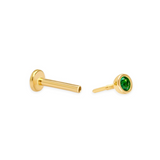 14K Solid Gold Bezel Setting Green Emerald Piercing Flat Back Stud-1