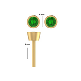 14K Solid Gold Bezel Setting Green Emerald Piercing Flat Back Stud-2