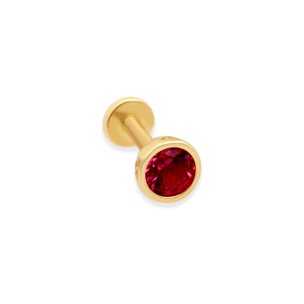 14K Solid Gold Bezel Setting Ruby Piercing Flat Back Stud-0