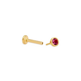 14K Solid Gold Bezel Setting Ruby Piercing Flat Back Stud-1