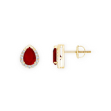 14K Solid Gold Diamond Halo Pear Shape Ruby Earrings-1