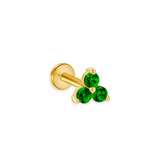 14K Solid Gold Green Emerald Trio Piercing Flat Back Stud-0