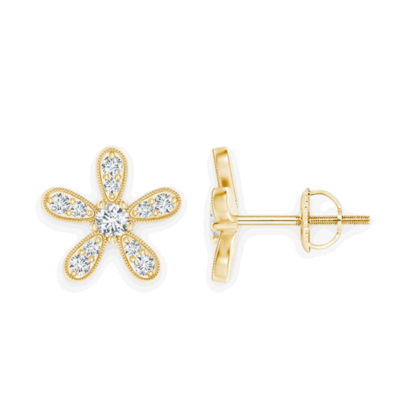 14K Solid Gold Lily Flower Style Designer Earrings-0