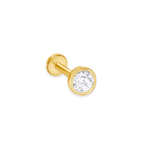 14K Solid Gold Diamond Bezel Setting Flat Back Piercing Stud