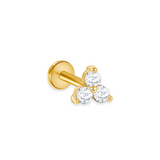 14K Solid Gold Diamond Trio Piercing Flat Back Stud-1