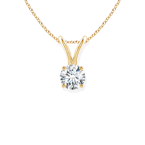 14K Solid Gold Round Cut Four Prong Solitaire Diamond Pendant - IGI Certified