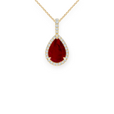 14K Solid Gold Ruby Halo Style Pear Diamond Necklace-0
