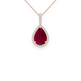 14K Solid Gold Ruby Halo Style Pear Diamond Necklace-2