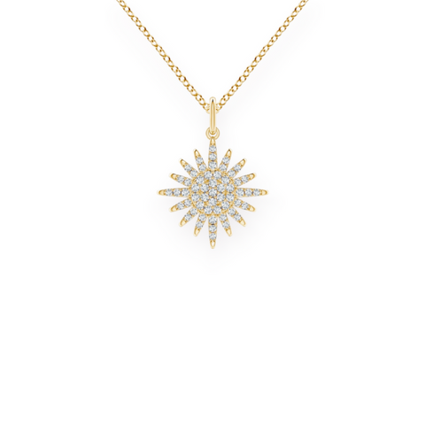 14K Solid Gold The Glory of Sun Diamond Necklace-0