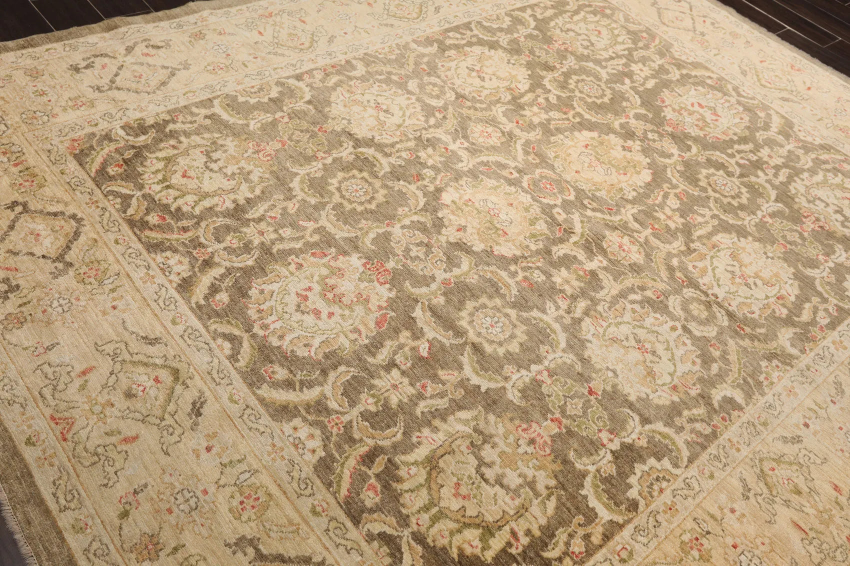 8x10 Olive Green, Beige Hand Knotted 100% Wool Peshawar Traditional Oriental Area Rug-3