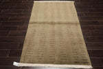 4x6 Olive Green Hand Knotted Tibetan Modern Abstract Wool Oriental Area Rug-2