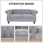 3 Piece Velvet Living Room Set Sectional Chesterfield Sofa Upholstered Loveseat And Chair
