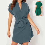V-neck Short Sleeve Dress With Belt