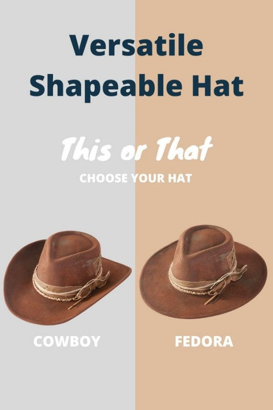 Distress Vintage Shapable Fedora Cowboy Hat