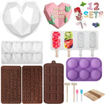 Silicone Heart Molds Set, 8 Cavities Heart Cake Mold, Popsicle Molds with 50 Sticks, Letter and Number Chocolate Molds, 6 Holes Semi Sphere Molds for Baking Valentines Day Decor Gifts, Purple