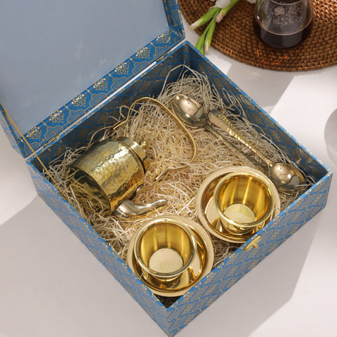 Handcrafted Brass Tea Pot & Davara Set – Luxury Corporate Gift Hamper for Tea Lovers