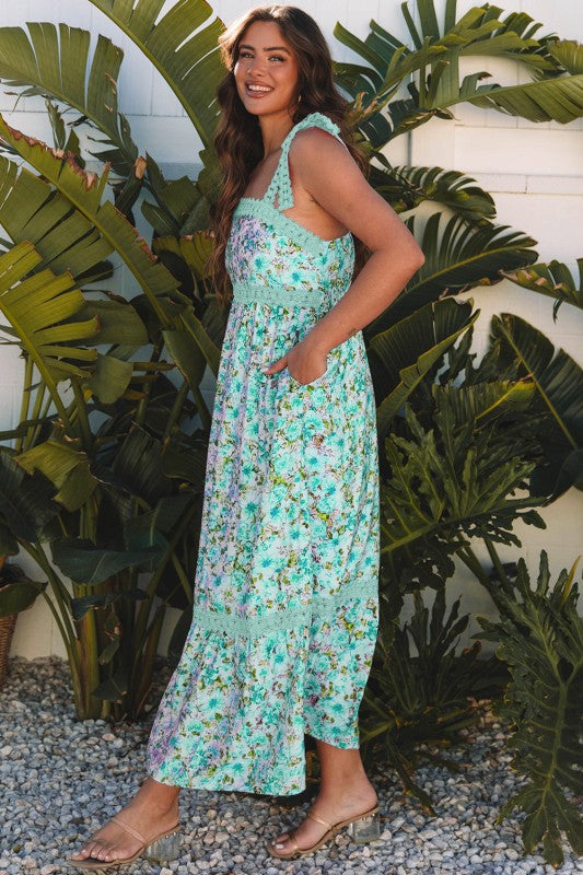 Floral Lace Tied-Strap Empire Waist Maxi Dress