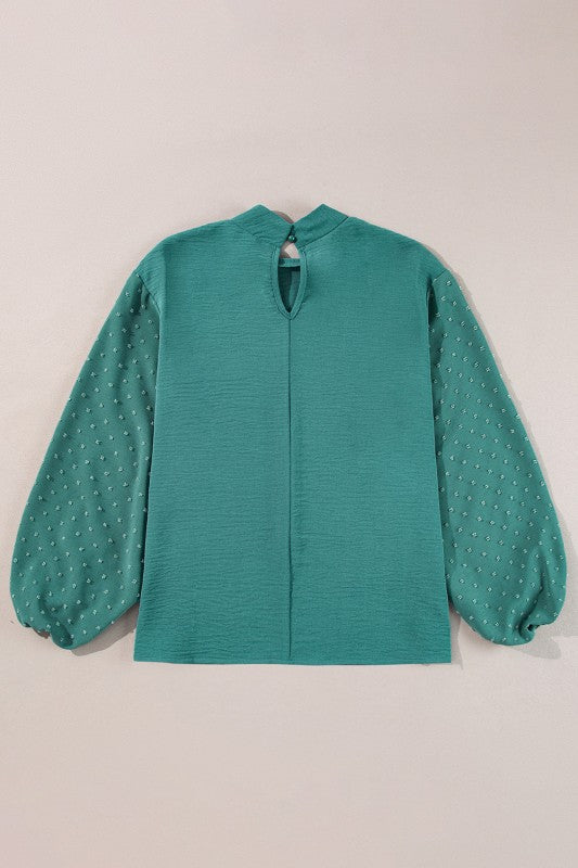 Solid Swiss Dot Balloon Sleeve Blouse