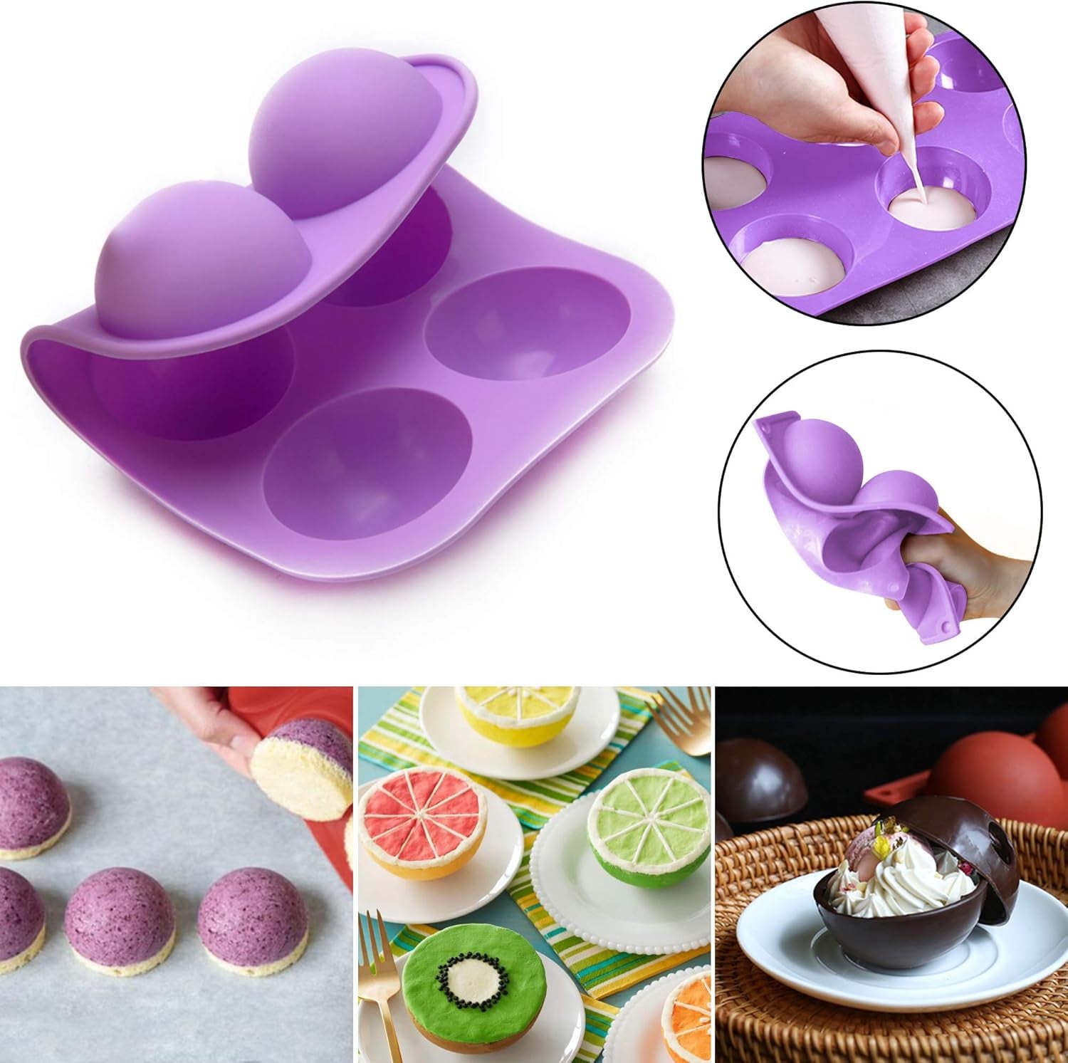 Silicone Heart Molds Set, 8 Cavities Heart Cake Mold, Popsicle Molds with 50 Sticks, Letter and Number Chocolate Molds, 6 Holes Semi Sphere Molds for Baking Valentines Day Decor Gifts, Purple