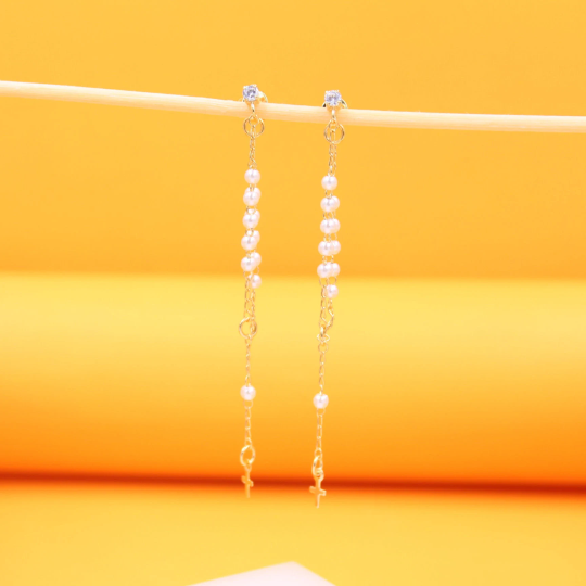 Pearl Rosary Dangle Earrings