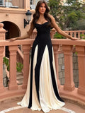 Elegant Patchwork Spaghetti Strap Long Dress for Women Fashion Sleeveless Backless Sexy Evening Maxi Dress Fashion