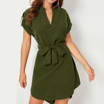 V-neck Short Sleeve Dress With Belt