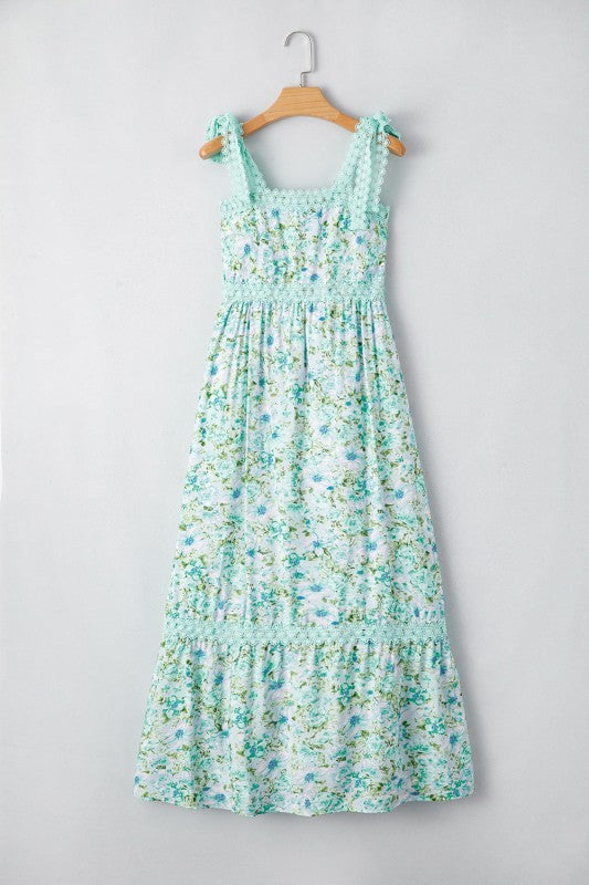 Floral Lace Tied-Strap Empire Waist Maxi Dress