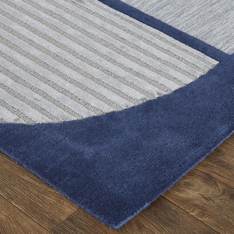 10' X 14' Blue And Silver Wool Geometric Tufted Handmade Area Rug