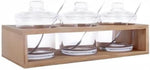Set of 3 Glass Sugar Bowl with Lid and Sugar Serving Spoon, Wooden Tray with Hanging Lids, Salt and Spice Holder