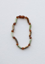 Raw Cognac Baltic Sea Amber + Green Jade + Striped Agate || Necklace