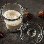Set of 3 Glass Sugar Bowl with Lid and Sugar Serving Spoon, Wooden Tray with Hanging Lids, Salt and Spice Holder
