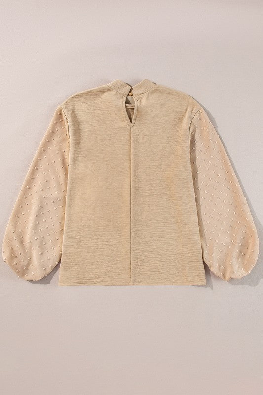 Solid Swiss Dot Balloon Sleeve Blouse