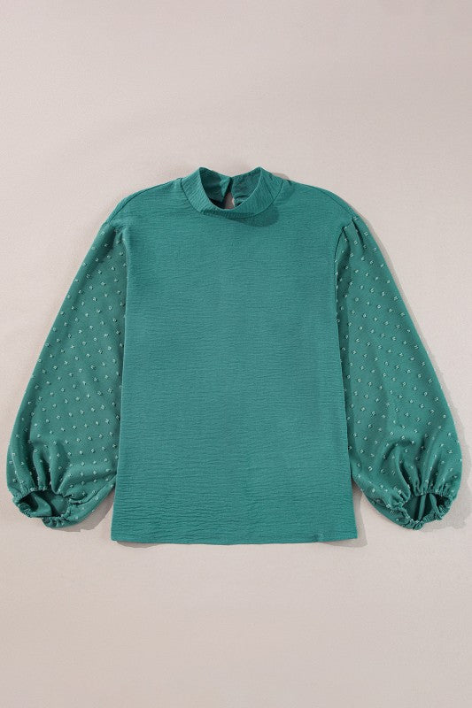 Solid Swiss Dot Balloon Sleeve Blouse