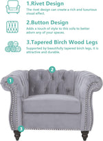 3 Piece Velvet Living Room Set Sectional Chesterfield Sofa Upholstered Loveseat And Chair