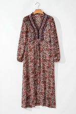 Floral Frilled V-Neck Split Front Tiered Midi Dress