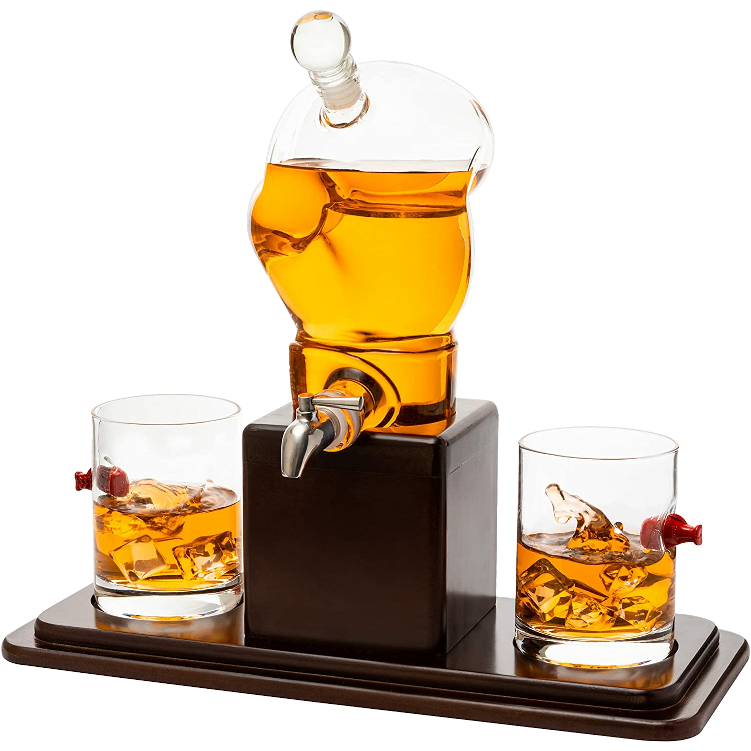 Boxing Glove Wine & Whiskey Decanter Set 750Ml 13" x 13" With 2 - 10oz Boxing Glasses by The Wine Savant For Liquor, Whiskey - Unique Boxing Gift Set, Boxer Gifts, Gifts for Boxing Enthusiasts!
