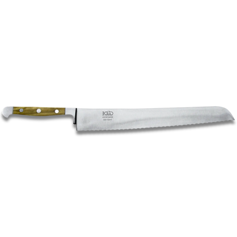 ALPHA OLIVE | Bread Knife Franz Dude 12.5 " Right hand version | Forged steel / Olive Wood Handle-0